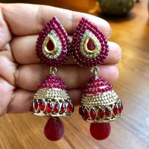 Indian Bollywood drop earrings maroon gold